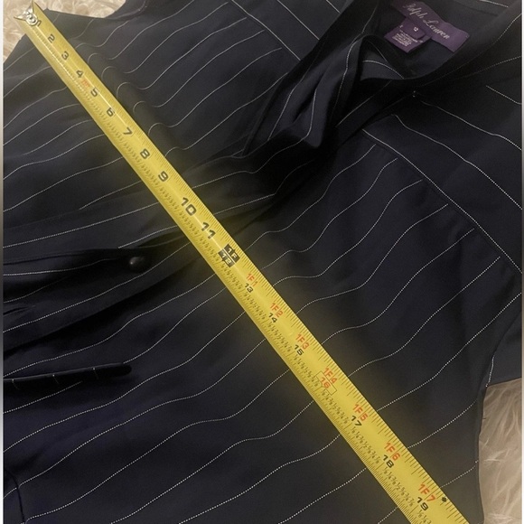 Ralph Lauren Collection Pinstripe Midi Day Dress Tie Neck Button Collar Navy 12 - Picture 9 of 12